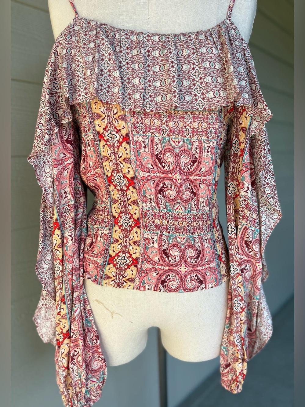 I-N-C International Concepts women's mixed print cold shoulder blouse Size M